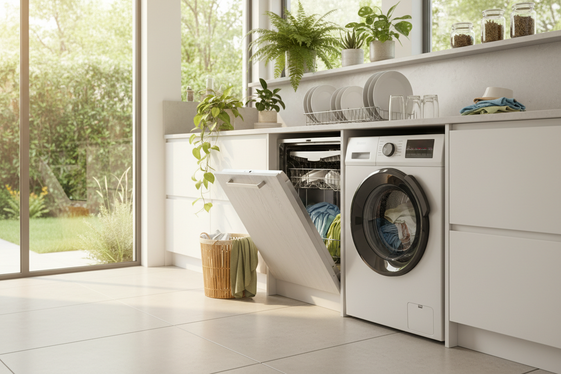 Infographic detailing the ultimate appliance cleaning guide for dishwashers and washing machines with tips, symptoms, and best cleaner tablets 2026