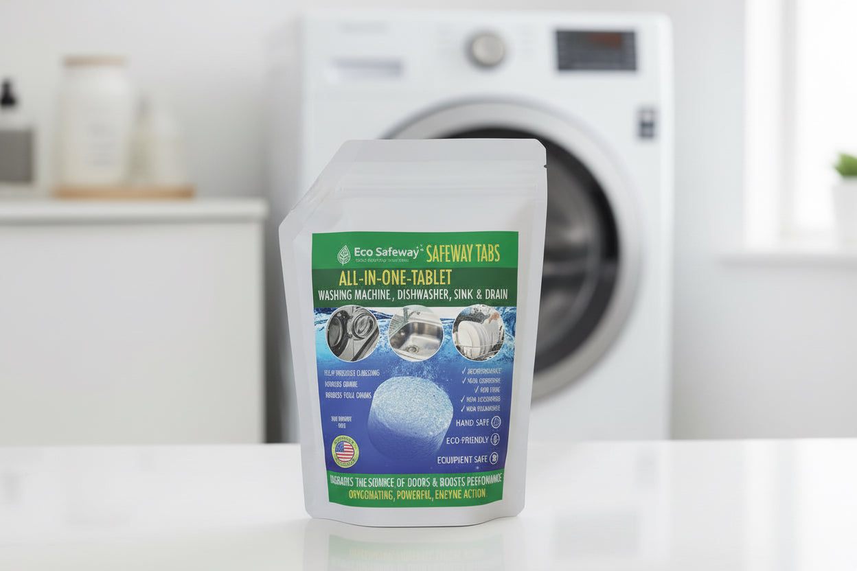 Eco Safeway enzyme cleaner tablets for dishwashers, washing machines, drains, and garbage disposals removing odors and buildup