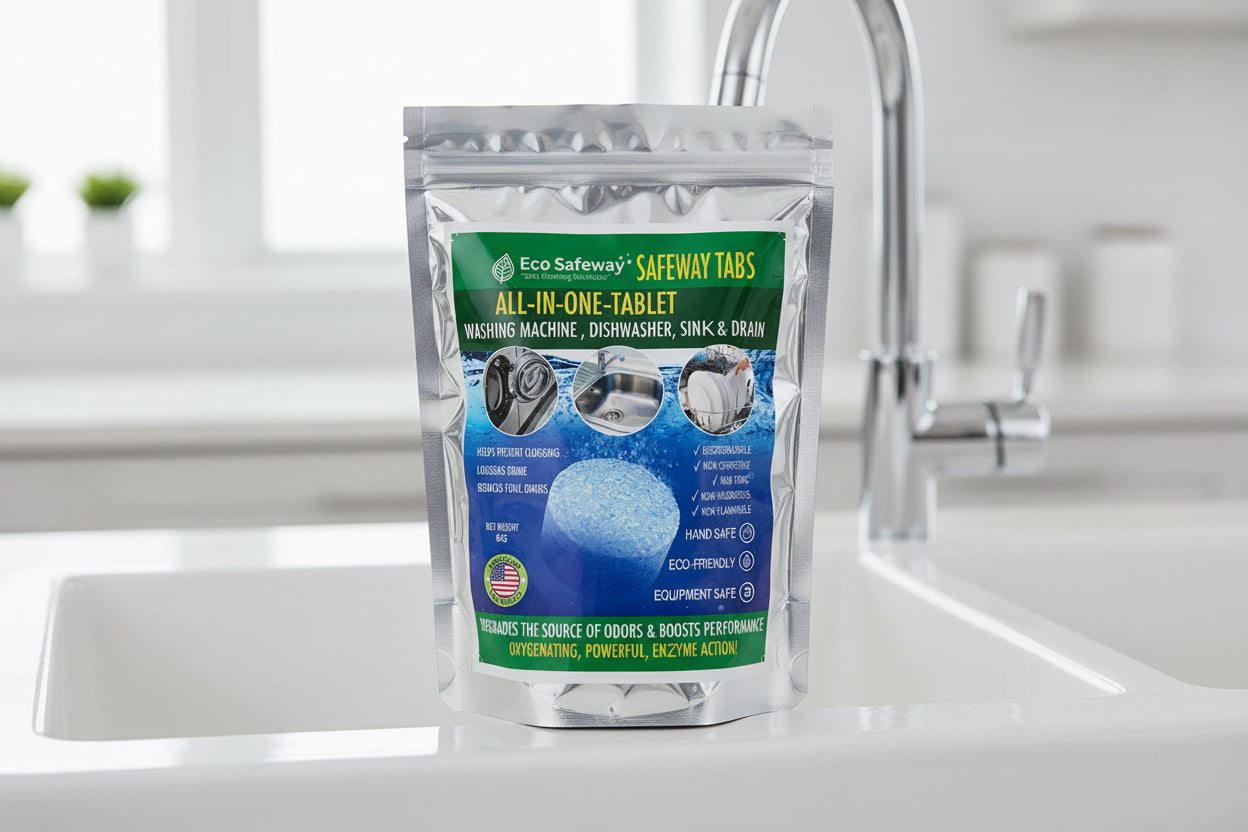 Eco Safeway All-in-One Enzyme Cleaner Tablets for dishwashers, washing machines, drains, and garbage disposals