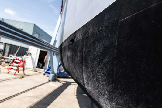 Finsulate® Fiber Antifouling Wrap installed on yacht hull as eco-friendly bottom paint alternative
