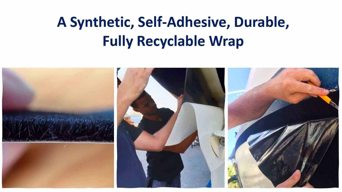 Finsulate antifouling fiber wrap on yacht hull as bottom paint alternative
